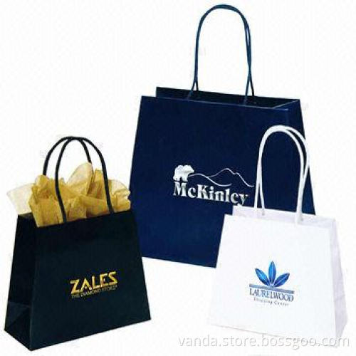 Paper shopping handbag, durable, advertisement on carrier, w